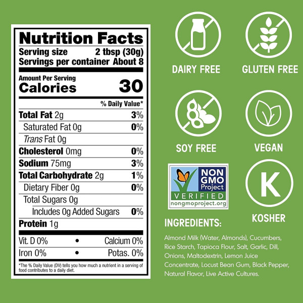 Kite Hill Tzatziki Almond Milk Yogurt Dip, 8 Ounces, Dairy Free, Gluten